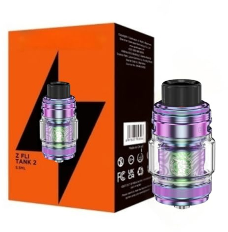 For Geekvape Atomizador Z Fli 2 Vape Tank 5,5 ML (Arcoíris) Z Coil 0.15 XM/0.4 XM Resistor Acero de Damasco Diseño Flujo de Aire Superior A Prueba de Fugas Vaporizador Original - No Nicotine