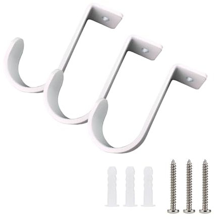 3 pezzi di ganci bianchi in metallo |.Staffa dell'asta per tende per asta di tenda a soffitto da 5/8-1 pollici |.Tender e staffe per soggiorno per tende da letto