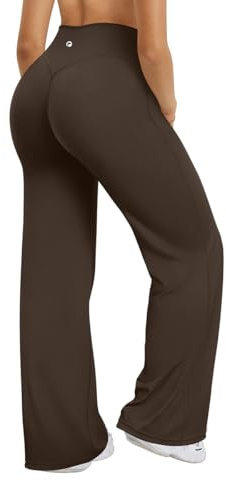 OQQ Damen Leggings Schlaghose Hohe Taille Elastische Flared Freizeit Yoga Leggings für Damen Dunkelbraun