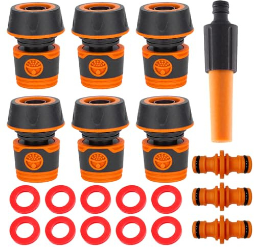 WanderGo Schlauchverbinder 3/4 zoll 6 Stück Schlauchkupplung mit 3 Kupplungs 1 Sprühdüse und 10 GummiDichtungsring für Garten, Haushalt, Schlauchverlängerung, Bewässerung Gartenbewässerung