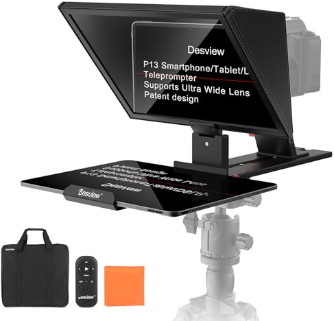 Desview P13 Aluminiumlegierung Teleprompter 13 für iPad Tablet DSLR Kamera | HD Strahlteilerglas, Keine Montage erforderlich, Bluetooth Fernbedienung & App, Für Online-Unterricht Livestreams Vlogging