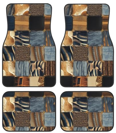 AMREWQYL Lot de 4 tapis de sol de voiture universels en denim patchwork