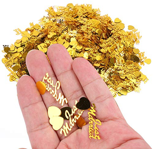 Confeti de boda de 2 paquetes, confeti se casó, dispersas, lentejuelas de lentejuelas para la fiesta de compromiso, decoraciones de aniversario 200g (Oro)