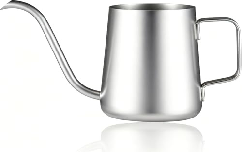 Houbobo Small Watering Can for Indoor & Outdoor Plants, 250ml Stainless Steel Pot with Long Spout for House Plants, Bonsai, Garden Flower (Silver)