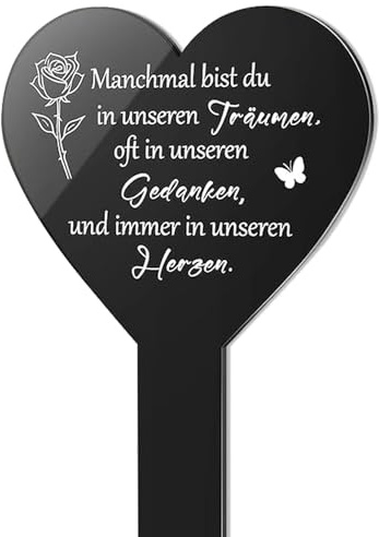 Mincloss Grabstecker Herz Schwarz Acryl, Wetterfest Grabdekoration Mit Gravur Grabschmuck Wetterfest Grabstecker Gedenktafel Grabstein Schmuck Andenken Trauer Deko Für Friedhof Und Gedenkgarten