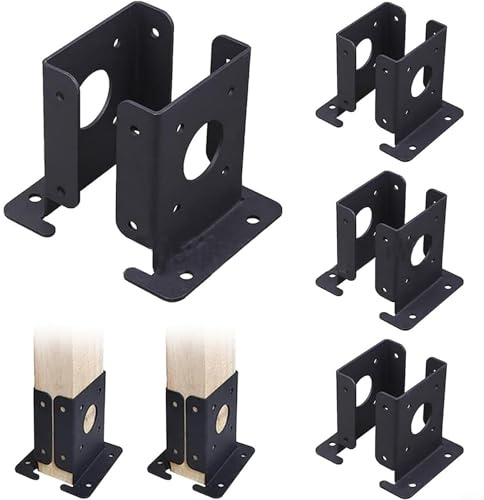 Zilimontt Lot de 4 supports de base réglables et robustes pour clôture en bois, pergola, terrasse, rampe, balustrade en acier massif de 2,7 mm d'épaisseur avec finition noire résistante à la rouille