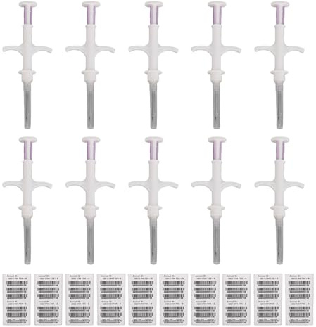 POENVFPO Mikrochip für Hunde, 10 Stück, Universelle Haustier-Mikrochip-Tags, IS011784/5 FDX-B, Universeller Standard für die Verwaltung von Haustieren, Pferden, Kühen, Schweinen (1,25 * 7mm)