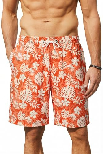 Enlision Herrbadshorts 19 cm sommar strand bermuda, långa badbyxor för män, snabbtorkande, vardaglig, semester, Hawaiianska boardshorts, tropiskt mönstrade korta byxor med nätfoderfickor S-3XL