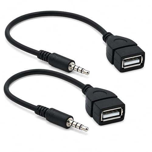 Leloco USB-Klinke-Adapter, 2 Stück, 3,5 mm AUX auf USB-A, Schwarz | USB-A-Buchse auf 3,5-mm-Klinkenstecker; OTG-Adapter für Autoradio, Auto-Audio sowie kompatible CD- und DVD-Geräte