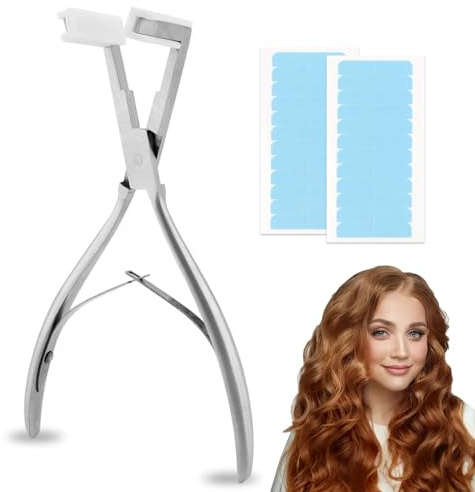 Tape-in Hair Extension Pliers, Pro Range Tape Hair Pliers, Hairs Extensions Clamp Tool with Silicone Pads and 2 Hairs Extension Tape, Stainless Steel Flat Surface Sealing Clamp Plier
