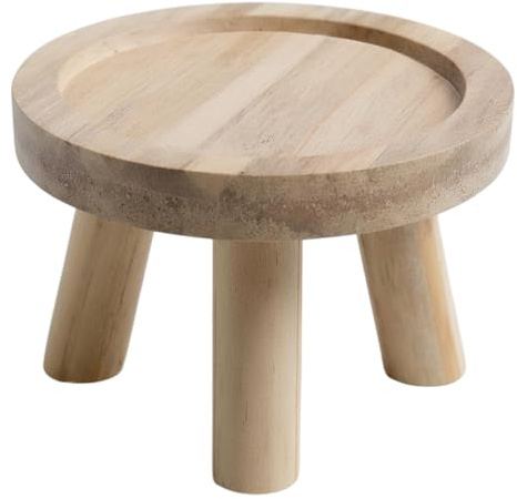 Spetebo Tabouret à fleurs en bois véritable avec 3 pieds - Diamètre : 20 cm - Tabouret décoratif rond naturel - Support pour plantes - Plateau décoratif - Plateau cadeau