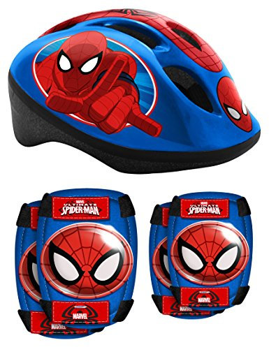 STAMP - HELM mit einstellbaren Tailleneinstellungen + ELLBOGEN und KNIESCHÜTZER - SPIDERMAN, Blau
