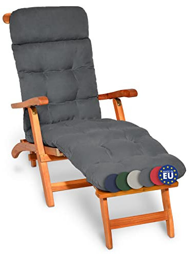 Beautissu Bequeme Liegenauflage Deckchair & Sonnenliegen 200x50cm Flair DC – 8cm Dicke Polsterung Gartenliege Auflage Sonnenliege Liegestuhl Polster mit Schaumflockenfüllung Gartenmöbel Kissen Grau