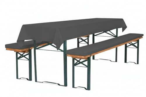 TexDeko® XL Bierbankauflage 3-TLG Set 4cm Extra Dicke Polsterung – Premium Auflagenset für Bierzeltgarnitur 220x25x4cm waschbar mit Reißverschluss, inkl. Tischdecke 250x100cm (Anthrazit)
