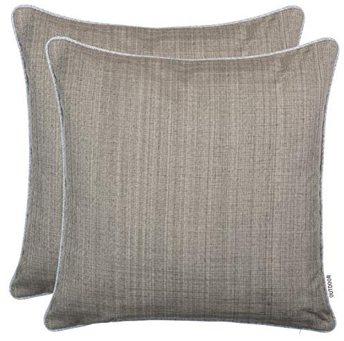 Brandsseller 2er Set Outdoor Kissen 45x45 cm – Wetterfeste Zierkissen mit Paspel in Leinenoptik – Wasserabweisende Gartenkissen & Dekokissen für draußen – Sofakissen für Balkon & Terrasse - Taupe