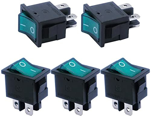 mxuteuk 5Stück Grün Licht Beleuchteter Boats Wippschalter Mini schalter EIN/AUS Kippschalter 4polig 2positionen DPST AC 250V 6A 125V 10A Rechteck Wippschalter KFZ schalter für Auto Boot MXU1-4-201NG