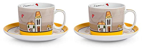 Egan Service Tasses Petit- déjeuner avec soucoupes Le Casette Jaune