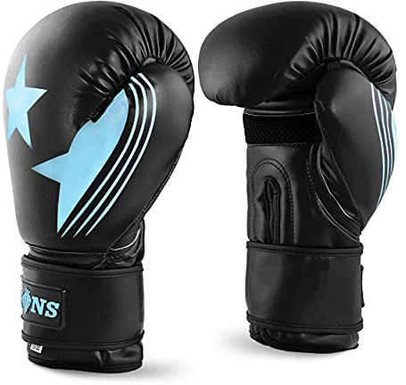 Lions 10oz Boxing Gloves - Premium Rex Leather, Perfect for MMA Training Kickboxing Gloves, Punching Bag Focus Mitts, Muay Thai Boxing Gloves for Men Women Adults (Blue, 10oz)
