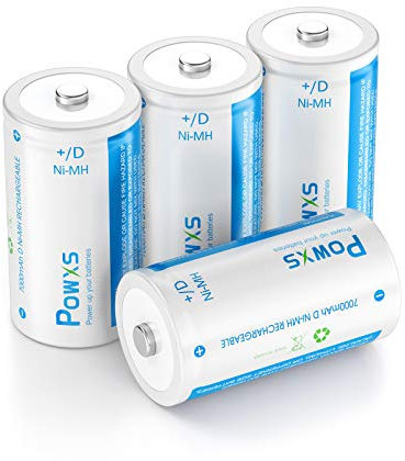 POWXS D Cell Rechargeable Batteries, High capacity Long-Lasting Low Self-discharge Pre-Charged 10000mAh 4 Pack NiMH D Batteries