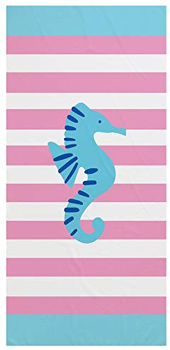Treer Microfaser Strandtuch, Rechteckig Sunscreen Badetuch Praktische Strandlaken Handtuch Campingdecke Yoga Sporthandtuch für Fitness Sauna Strand Pool (75x150cm,Blaues Seepferdchen)
