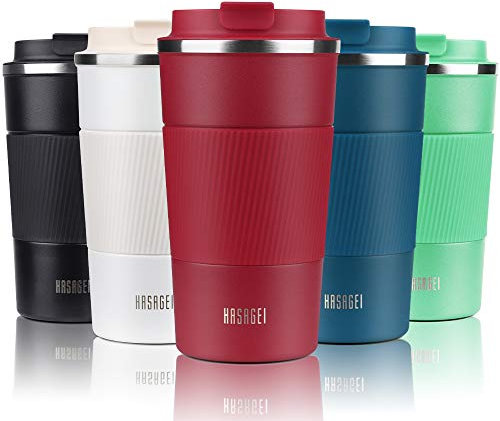 HASAGEI Travel Mug, Insulated Coffee Cup with Leakproof Lid - Vacuum Insulation Stainless Steel for Hot and Cold Water Coffee and Tea Red, 380ml