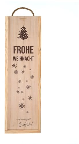 Holz Weinkiste mit Gravur - Frohe Weihnacht und einen guten Rutsch! - (L 36 x B 11 x H 9,8 cm) - Weinbox - Holzbox - Geschenkidee für Weinliebhaber - STEMPEL-FABRIK