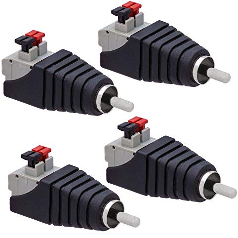 4x Cinch RCA-Stecker Adapter > Terminal Block 2 Pin Druck Klemmen Kabel Verstärker