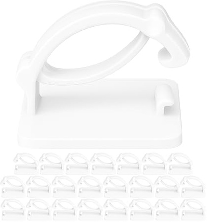 Clips Autoadhesivos de Gestión de Cables, 25 pzas, Blanco, Hasta Ø 10 mm, Soporte de Organizador de Cables para TV, PC, Ordenador Portátil, LAN y Cables de Carga, Clips de Cable, Grapas pared cables