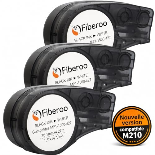 Recambio compatible M21-1500-427 para BMP21 PLUS & BMP21 LAB no apto para M210 & M211 Cinta adhesiva vinilo imprimible escritura negra sobre blanco fibra óptica, cables de red: lote de 3