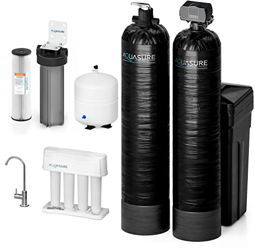 Aquasure Signature Elite 64,000 Grains Whole House Water Treatment System with Automatic Fine Mesh Resin Softener, Conditioner and 75 GPD Reverse Osmosis Filtration | Removes Iron, for 4-6 bathrooms