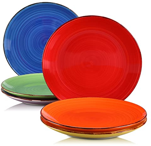 vancasso, Série Bonita, Assiette Plate à Dîner, 12 Pièces, Grande Assiette en Céramique, 26.7cm, Style Minimaliste Multicoloré-Bleu et Orange