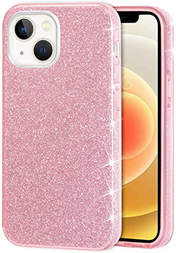 Mixroom - Custodia Cover per iPhone 13 Mini Case in TPU Morbido Rosa con Brillantini Glitter 3 in 1
