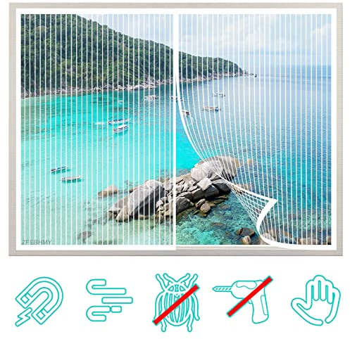 Magnet Fliegengitter Fenster Insektenschutz Moskitoschutz Fliegenvorhang Ohne Bohren Magnetischer Moskitonetz Magnetvorhang Automatisches SchließEn,füR Fenster TüRen-White-a|| 43x45inch(110x115cm)