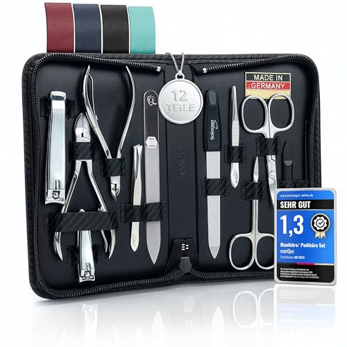 marQus set manicura y pedicura de 12 piezas en estuche de piel sintética - Incluye tijeras, alicates, limas de uñas profesionales y mucho más