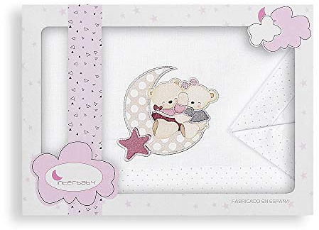 Interbaby Bettwäsche für Mini-Babybett, 50 x 80 cm, 100% Baumwolle (Spannbettlaken, Kissenbezug) (Liebesbär)