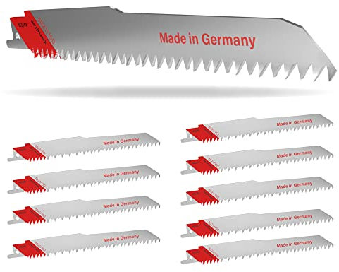 10x lame de scie sabre Lames scie sabre 150mm bois plastique 3021/150 HCS/CV - Made in Germany - pour bois panneaux d'agglomérés stratifiés plastique plâtre compatible avec Bosch Einhell Makita Metabo
