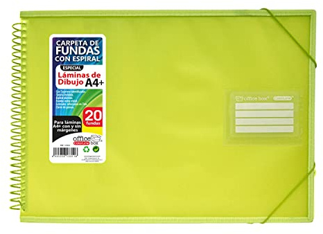 Office Box Ultraglas-Hüllenmappe mit 360-Grad-Spirale und verstärkten Kanten, ID, Indikatoren, starrer Deckel und Gummibandverschluss, 100 % recycelbar von Office Box (fluoreszierend gelb, A4+,