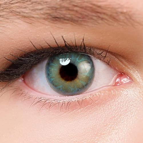 Kontaktlinsen farbig grün ohne Stärke | grüne farbige Jahreslinsen | weiche Linsen soft Hydrogel | 2 Stück Farblinsen + Linsenbehälter | 0.0 Dioptrien | natürliche Farben | Serie Gem Green