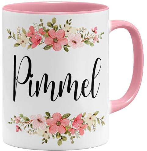 OM3® witzige Pimmel Kaffee-Tasse mit Spruch - Blumig Kitschig - Keramik Becher - 325ml - Beidseitig Bedruckt - Rosa