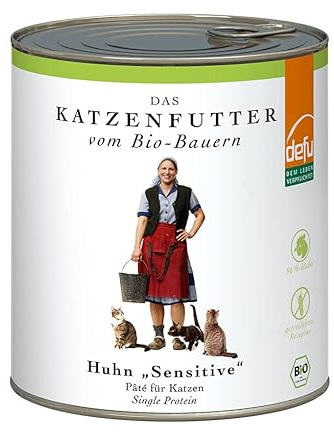 defu Katzenfutter | 6 x 820 g | Pate Bio Huhn Sensitive | Alleinfuttermittel Premium Bio Nassfutter für Katzen