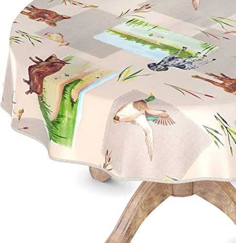 Wachstuchtischdecke Wachstischdecke Tischdecke abwaschbar Gartentischdecke Wachstuch Eckig rund oval Rund 140cm mit Saum Jäger Motiv