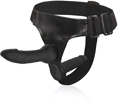 Strapon-on Doppeldildo Umschnalldildo Strap on Umschnall für Frauen Lesbian,Abnehmbar Double Dildo Anal Dildo Analplug mit Einstellbar Leder Harness,Masturbator Sex Spielzeug für die Frau (Schwarz)