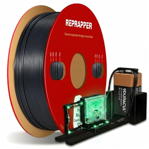 RepRapper Leitfähiges TPU Filament 1,75 mm,Elektrisch Leitendes Filament TPU Flexibles Weiches Filament, 1 kg (2,2 Pfund) Pappspule, Maßgenauigkeit +/- 0,03 mm für FDM Drucker, Schwarz