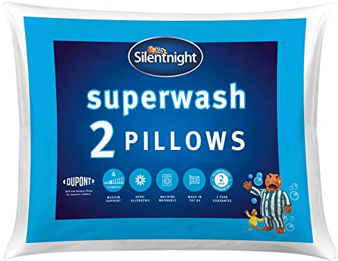 Silentnight Superwash Pillows 2 Pack - Pack of 2 Medium Support Pillows Designed to Withstand Repeated Machine Washing for Fresh and Hygienic Sleep - Hypoallergenic, White