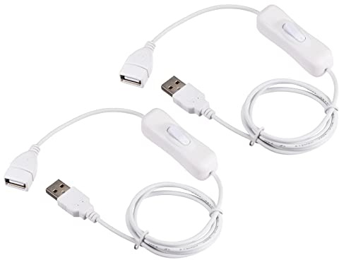 QUARKZMAN 100cm Estensione Cavo x 2pz USB Maschio a Femmina 2A Adattatore Cavo con ON/Off Interruttore per Computer e LED Scrivania Lampada, [Bianco]
