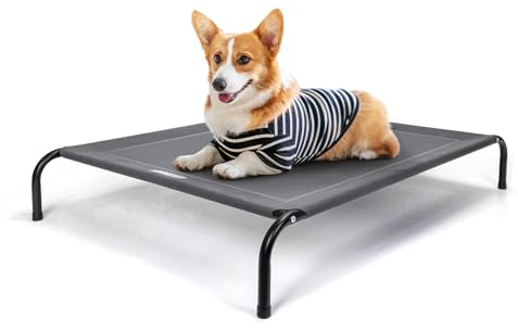 Nobleza Hundeliege Outdoor, Erhöhtes Hundebett Mittelgroße Hunde, für Draußen Camping, Kühlendes Erhöhtes Hund Haustierbett, Haustierliege Waschbar und Robuster, Grau, M, 105x80x20CM