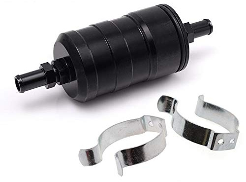 Kraftstofffilter Motorsport 50 mm Benzin Filter High Flow Schwarz 12mm Schlauchanschluss | 10 Mikron