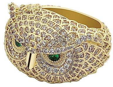 Hip Hop Ringe für Männer Luxus Iced Out Zirkonia Engagement Versprechen Ringe CZ Punky Rappers Ring Zubehör für Hochzeit Zeremonie,Gold,8