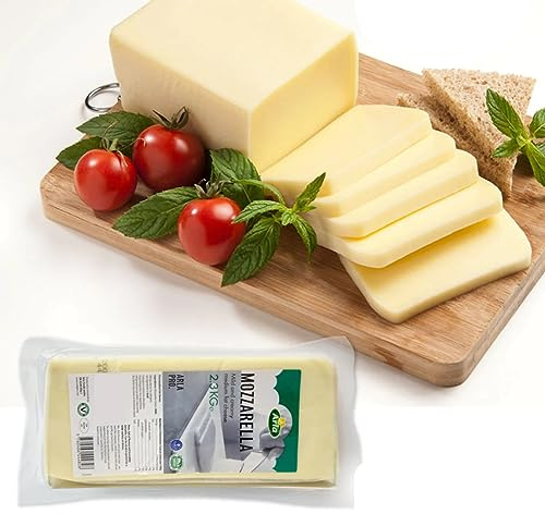Danish Mozzarella Block Cheese 2.3 kg | Semi-Soft Cheese, Vegetarian, Full-Milk | Ideal for Pizza, Melting, Grating