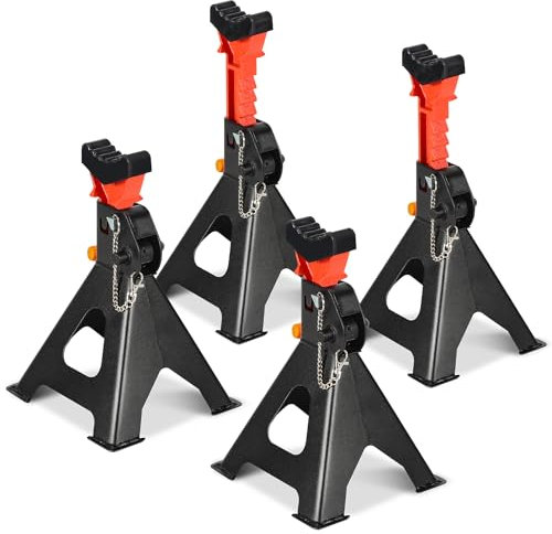 Herrselsam Lot de 4 chandelles d'essieu, capacité de charge 3 T, cric avec sécurité, hauteur réglable, en acier épais